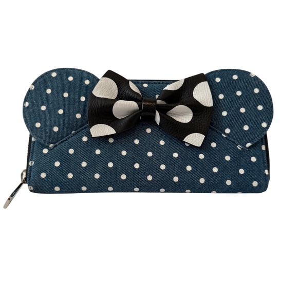 Loungefly Disney Minnie Mouse Polka Dot Denim Wallet - Picture 1 of 11